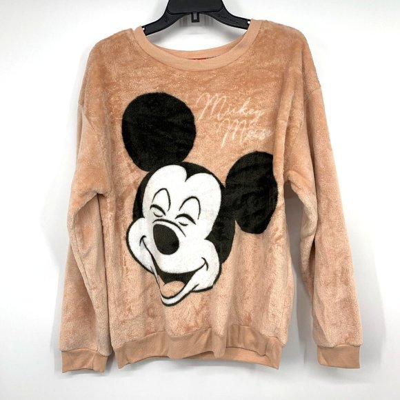 Disney Sweatshirt Mickey Mouse Pink Fleece Crewneck Cozy - Picture 3 of 11